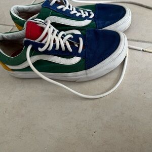 Blue green red and white vans